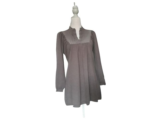 Bel Air Tunika Pullover aus Seide und Kaschmir Taupe