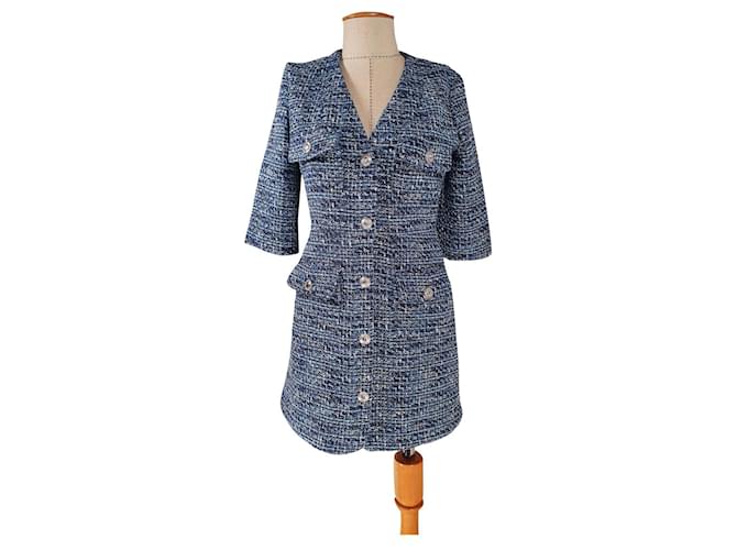 Maje Dresses Blue Tweed  ref.681521