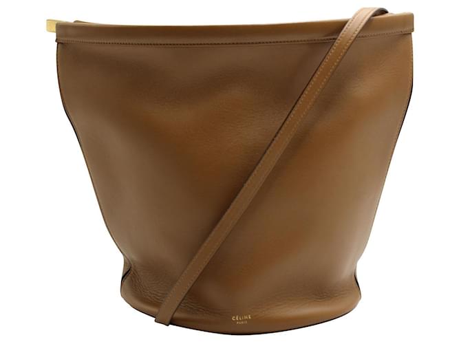 Céline Clasp Bucket Bag Brown Leather  ref.681619