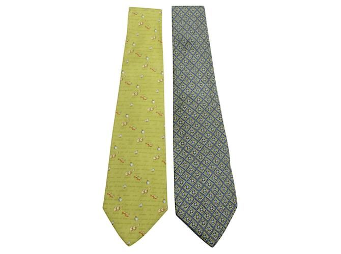 Salvatore Ferragamo Set di cravatte: motivo verde chiaro e azzurro Seta  ref.681649