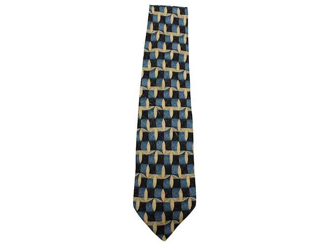 Ermenegildo Zegna Blue and Yellow Print Elegant Tie Silk  ref.681732