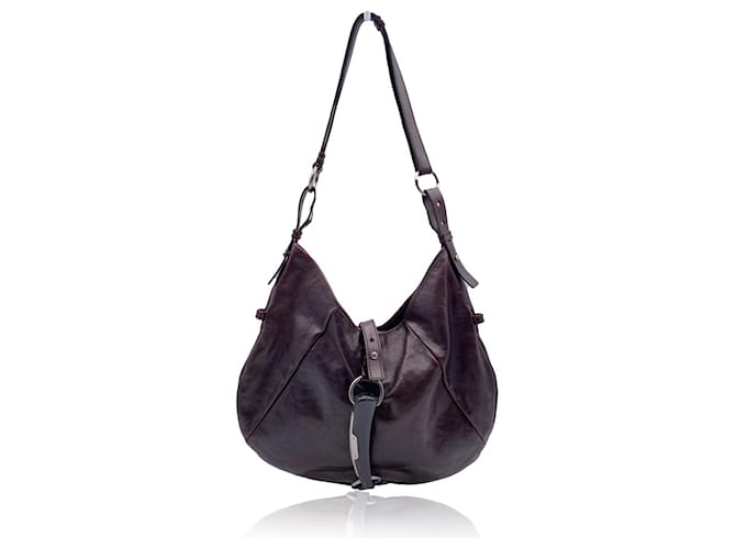 Yves Saint Laurent, Bags, Ysl Saint Laurent Mombasa Aged Brown Leather  Hobo Bag With Horn Detail