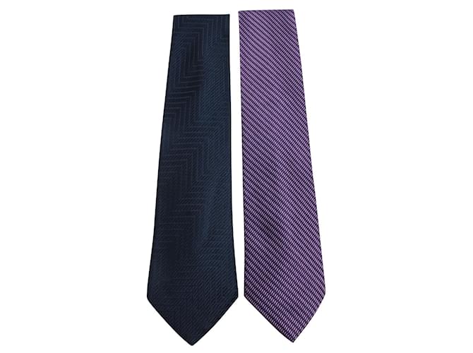 Valentino Krawattenset: Navy Blue & Purple Pattern Seide  ref.681868