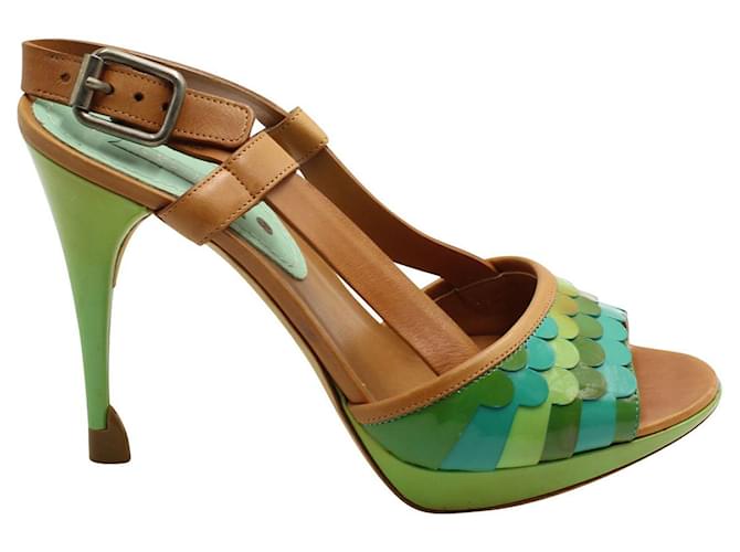 Céline Tan and Green Stiletto Heels Leather  ref.681888