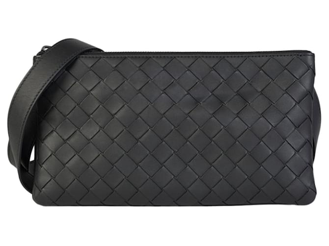 Bottega Veneta Intrecciato Woven Crossbody Bag Black Leather  ref.682183