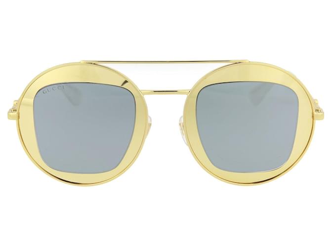 Gafas de sol con montura redonda Gucci Dorado Metálico  ref.682214