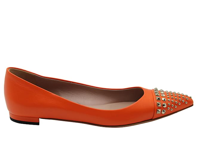 Gucci Silver Studded Point-Toe Ballet Flats in Orange Leather   ref.682234