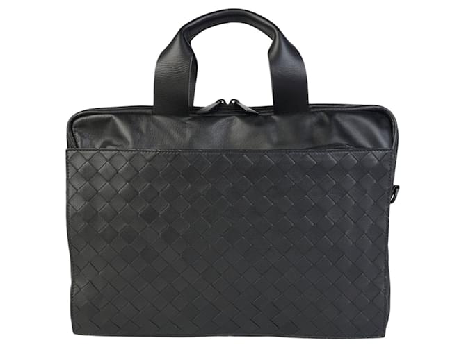 Bottega Veneta Intrecciato Woven Briefcase Black Leather  ref.682248