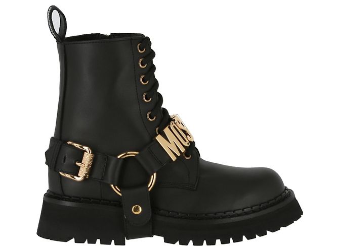 Moschino Logo Leather Combat Boots