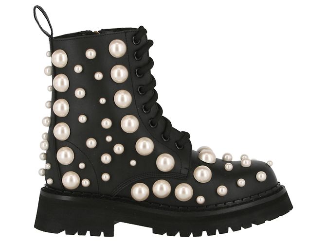 Moschino Botas de Combate de Couro Pérola