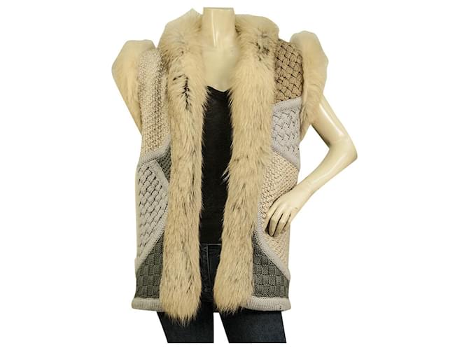 Emilio Pucci Beige Gray Renard Lapin Fur Wool Vest Sleeveless Jacket Gillet 42 Multiple colors Polyester  ref.682412