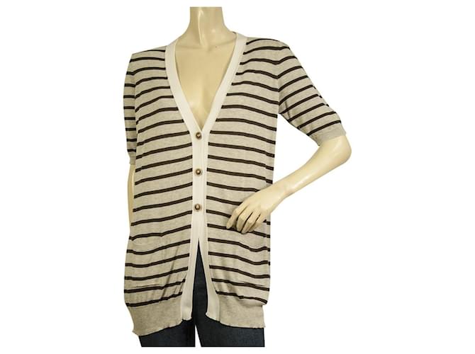 Fabiana Filippi Gray Brown Cotton Knit Striped Short Sleeve Cardigan Cardi Multiple colors  ref.682423