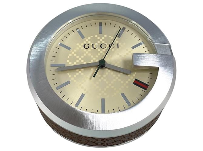 GUCCI Table Clock Brown Cream Table Watch with Box Full Set Clock  ref.682594