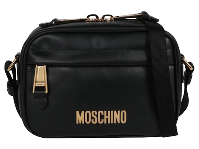 Moschino Leather Logo Shoulder Bag Black  ref.683066