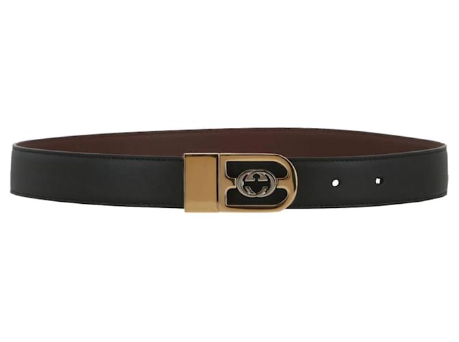 Gucci Men's Leather Belt with Interlocking G Buckle - Black - Belts