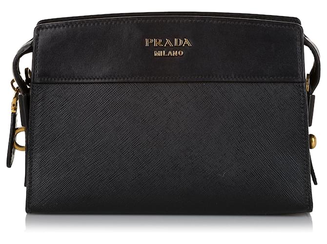 Prada Black Saffiano Esplanade Crossbody Bag Leather Pony style