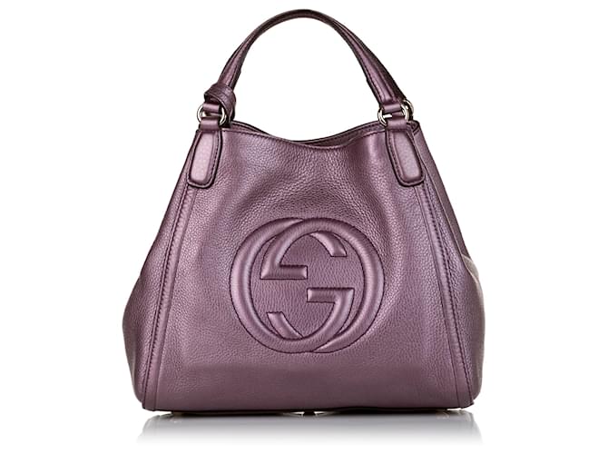 GUCCI Soho Small Pebbled Leather Shoulder Bag Metallic Purple 336751