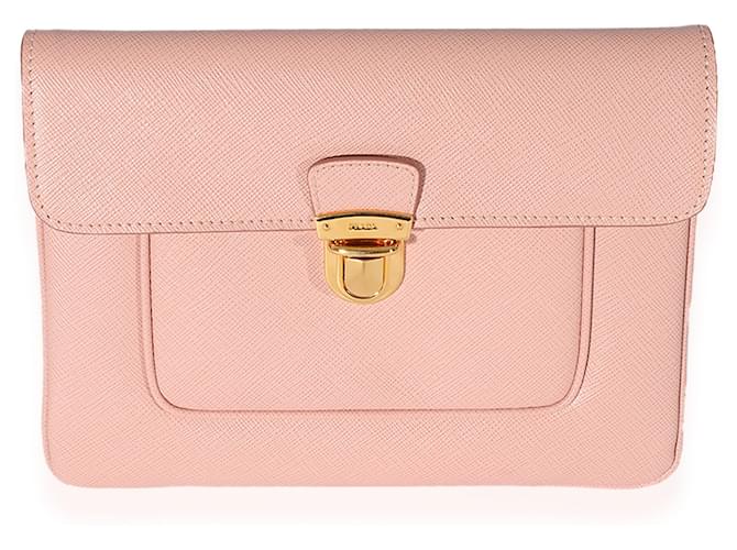 Prada Pink Saffiano Front Clasp Flap Clutch  Leather  ref.683265