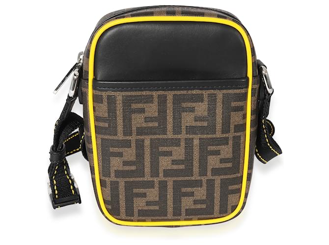 Fendi Brown Zucca & Black Leather Messenger Bag   ref.683320