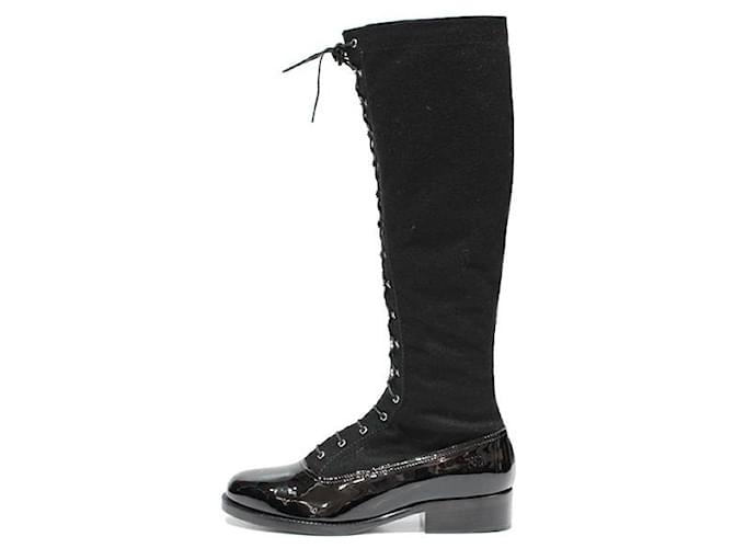 Chanel Boots Black Leather Wool  ref.683326