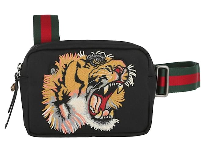 Gucci Embroidered Tiger Crossbody Bag Black  ref.683471