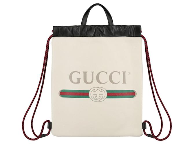 Gucci Leather Logo Drawstring Backpack White Pony-style calfskin  ref.683502