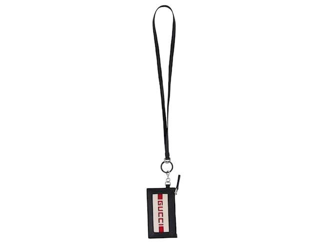 Portefeuille porte-cartes en cuir à logo Gucci Stripe Veau façon poulain Noir  ref.683503