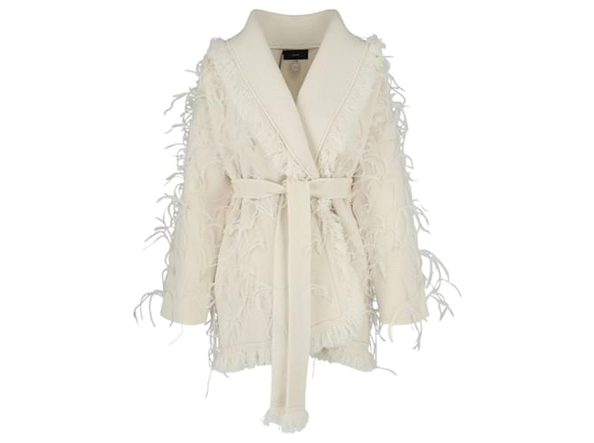Alanui Embroidered Feather Cardigan White  ref.683804