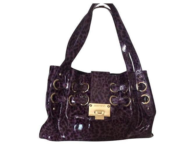 Borsa a mano Jimmy Choo Leopard Viola Scuro Pelle
