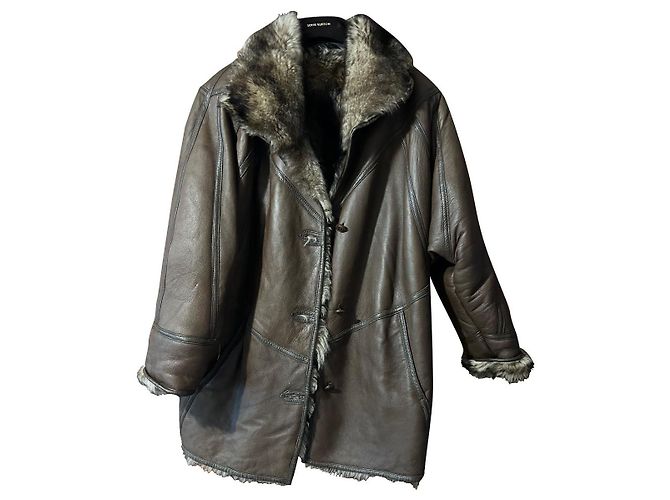 Autre Marque Shearling Leather Long Coat Brown
