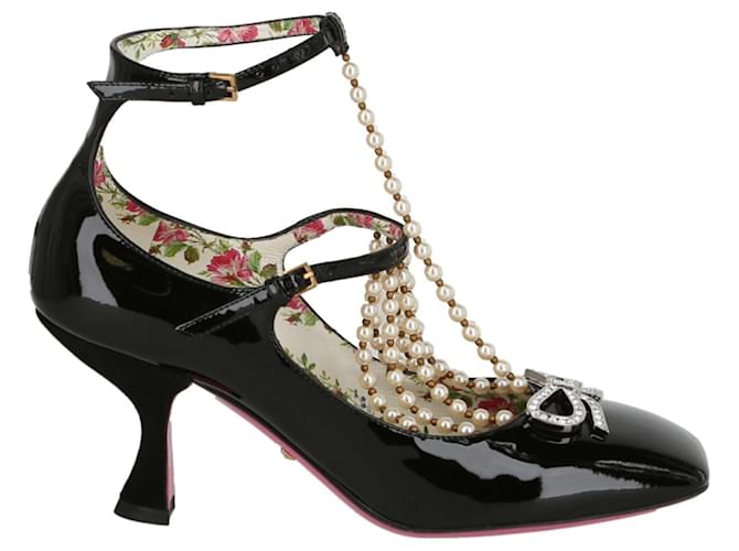 Gucci Taide Embelished Patent Leather Pumps Black  ref.684260