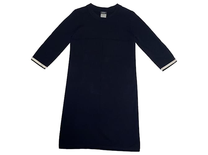 Cambon Chanel Kleider Marineblau Baumwolle Wolle  ref.685082