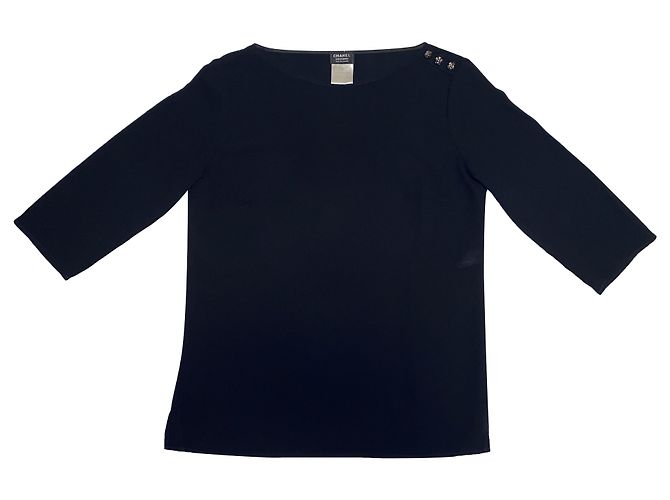 Cambon Chanel Uniform T-Shirt mit Kamelienknöpfen Schwarz