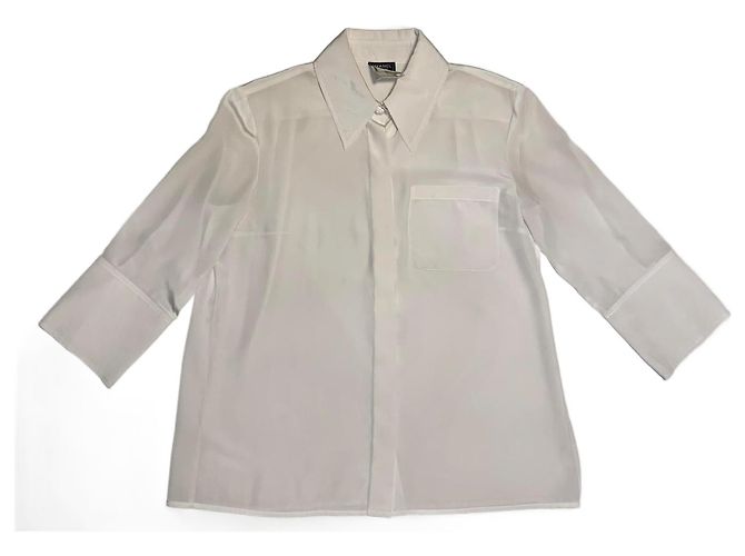 Chanel Uniformhemd Weiß Polyester 3/4 Ärmel