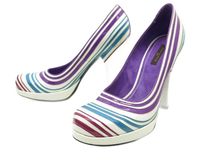 NEUF CHAUSSURES LOUIS VUITTON BALL STRIPES CE5IPI1 38.5 CUIR VERNIS SHOES Multicolore  ref.685114