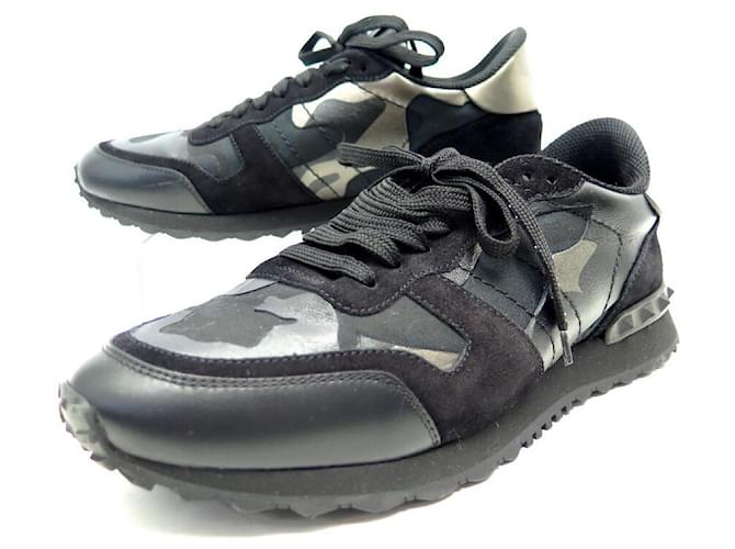 NINE VALENTINO SHOES SNEAKERS ROCKRUNNER CAMOUFLAGE 42.5 SNEAKERS SHOES Black Leather  ref.685118