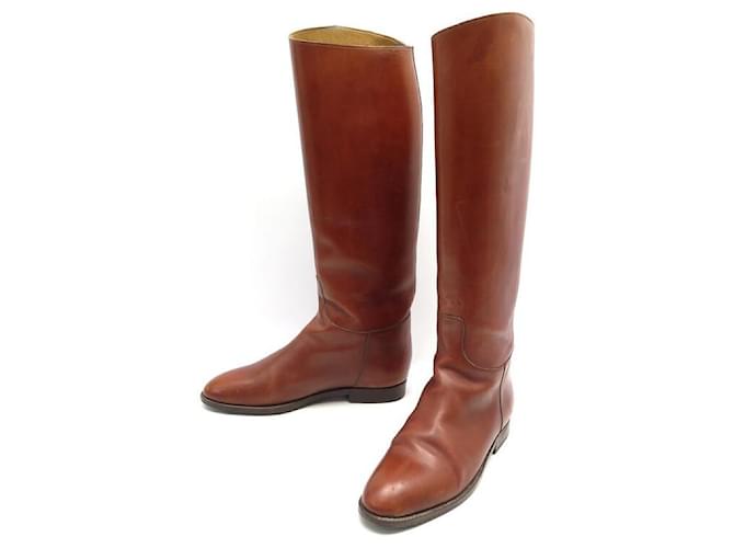 Hermès HERMES SHOES RIDER BOOTS 37 IN CAMEL LEATHER + BOX LEATHER BOOTS Caramel  ref.685121