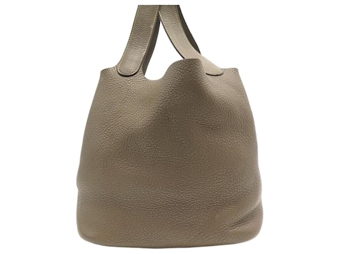 Hermès SAC A MAIN HERMES PICOTIN 22 CUIR GRAINE CLEMENCE ETOUPE LEATHER HAND BAG PURSE Taupe  ref.685122