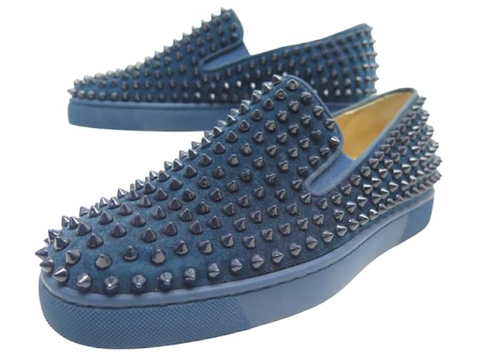 NEW CHRISTIAN LOUBOUTIN BASKET SPIKE SHOES 39 NEW SHOES BLUE SUEDE  ref.685164