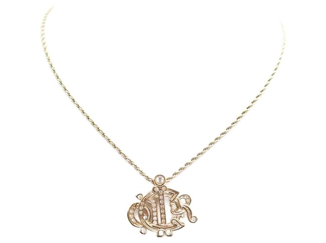 NEW CHRISTIAN DIOR NECKLACE GOLDEN METAL LETTERS & STRASS + NECKLACE BOX  ref.685191