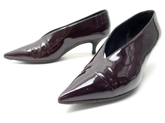 Céline Celine shoes 34 PATENT LEATHER PUMPS BURGUNDY LEATHER PUMP SHOES Dark red  ref.685213