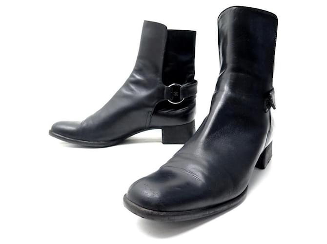 CHANEL BOOTS SHOES 36.5 PALLADIE PLATE CC LOGO IN BLACK LEATHER BOOTS  ref.685236