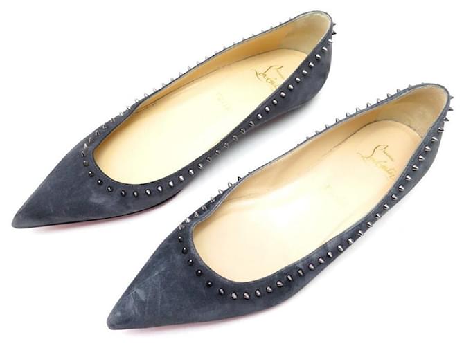 CHRISTIAN LOUBOUTIN SHOES ANJALINA SPIKE BALLERINAS 38.5 SUEDE SHOES Grey  ref.685239