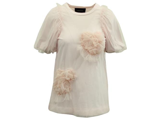 Simone Rocha Floral Tulle Overlay Puff Sleeve T-shirt in Pink Supima Cotton  ref.685293