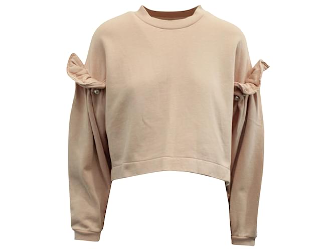 Autre Marque Mother of Pearl Dani Cropped Sweatshirt w/ Pearl Shoulders in Pink Organic Cotton  ref.685297