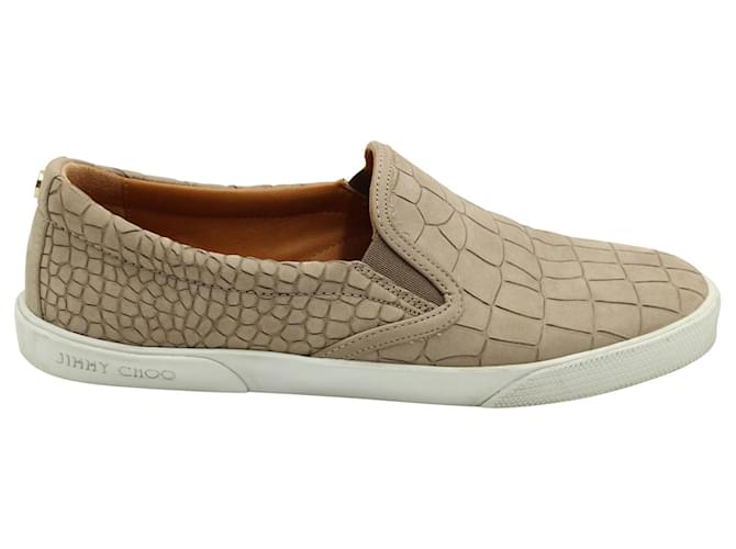 Jimmy Choo Croc-embossed Slip-on Sneakers in Nude Leather Flesh  ref.685335