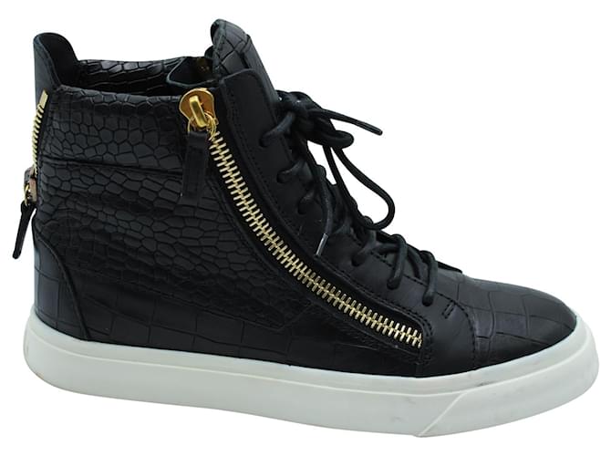 Giuseppe Zanotti Croc-Embossed London High-Top Sneakers in Black Leather  ref.685372