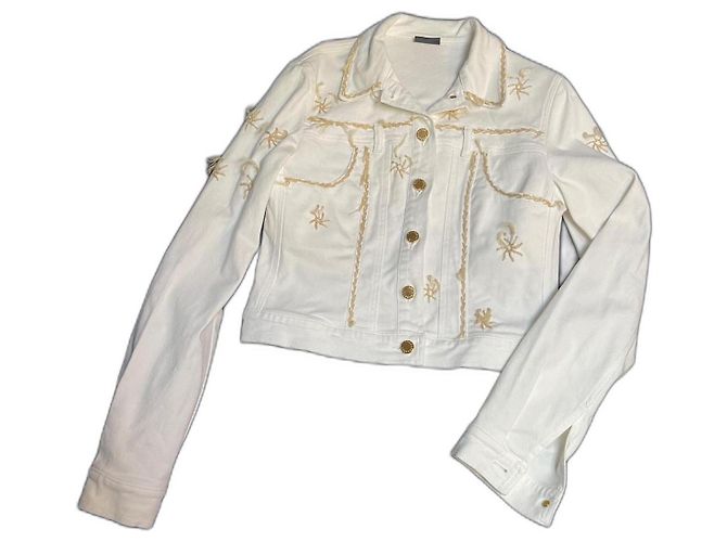 ROCCOBAROCCO White Denim Jacket with Gold Buttons