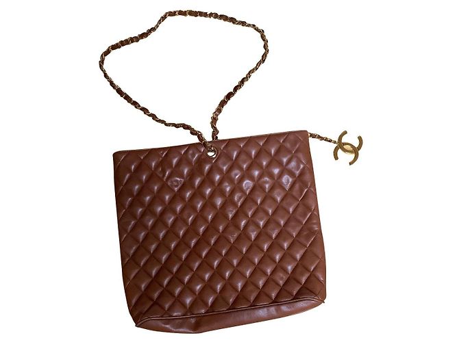 Chanel Leder Tote Bag Hellbraun