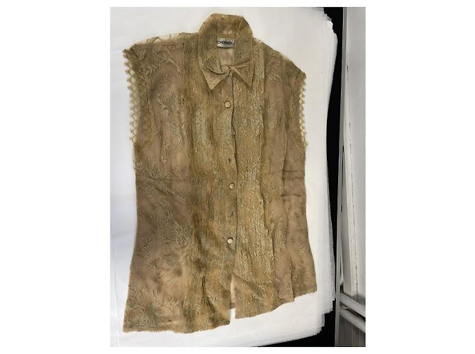 Jean Louis Scherrer Blusa de renda sem mangas bege